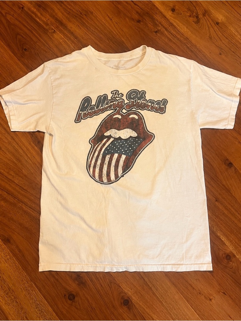 Rolling Stones Distressed
American Flag Tongue Tee - Vintage/
Faded Rock T-shirt